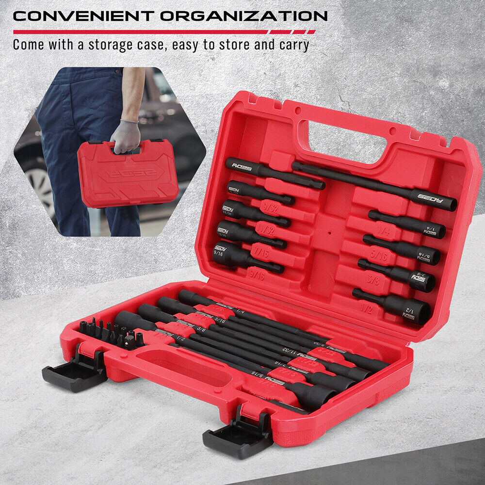 33-piece Sedy Nut Driver Set with magnetic force and premium CR-V steel, includes extensions and storage case