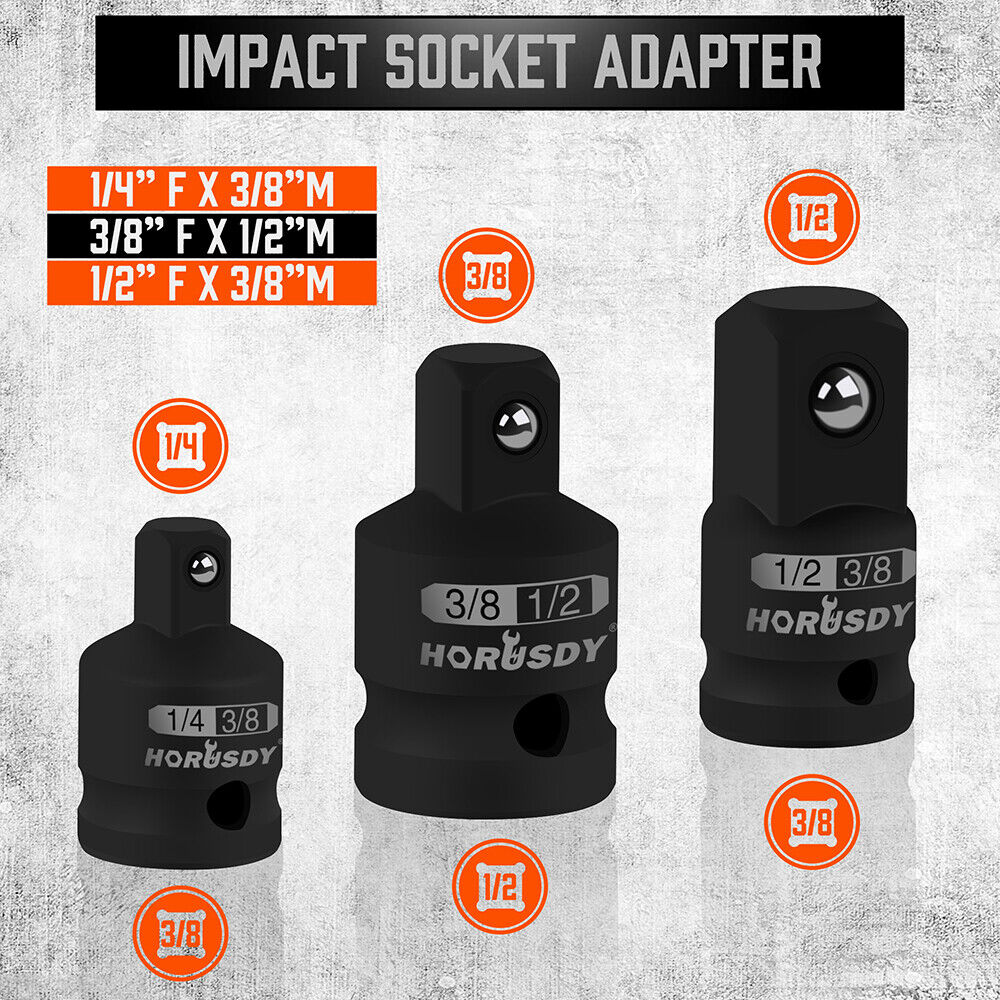 HORUSDY Impact Extension Bar Set - Cr-V, 1/4", 3/8", 1/2" Drive with Socket Adaptor Reducers