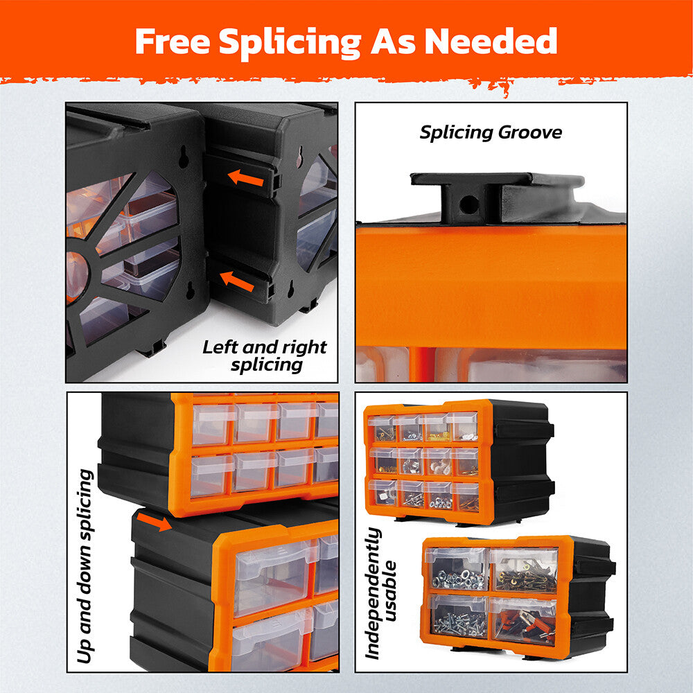 Wall-mountable modular parts organizer with 16 drawers for garage tools and hardware storage - HORUSDY Professional Tools Australia