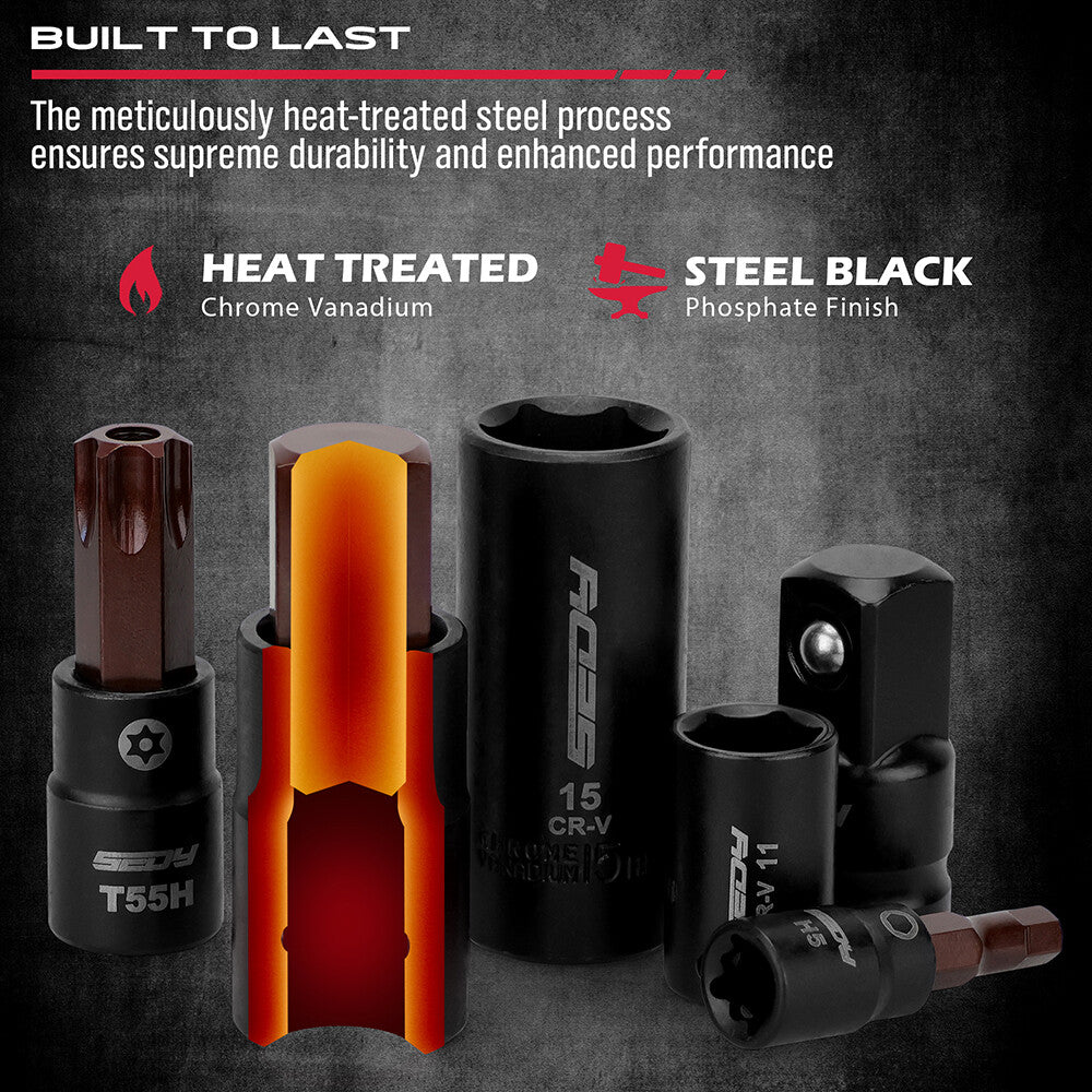 SEDY 39-Piece Torx & Hex Bit Master Impact Socket Set with S2 Alloy Steel for Automotive and Machine Repair