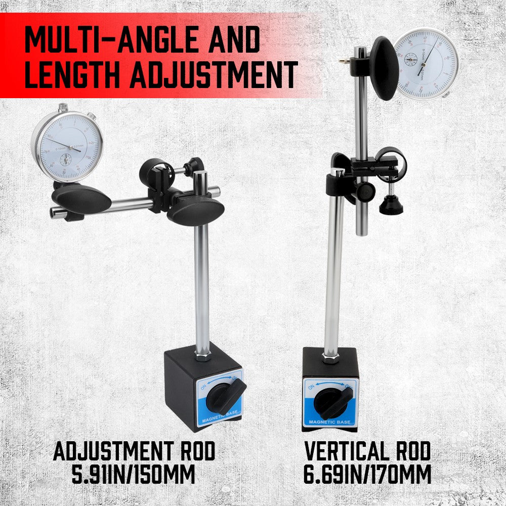 Precision dial indicator gauge set with magnetic base and 22 tip attachments for CNC, machining, alignment, and measuring applications