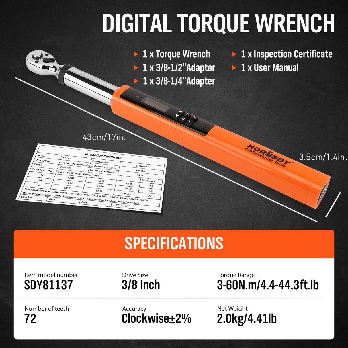 Professional digital torque wrench with bidirectional measurement, 4-unit switching & ISO-certified calibration - HORUSDY Tools Australia