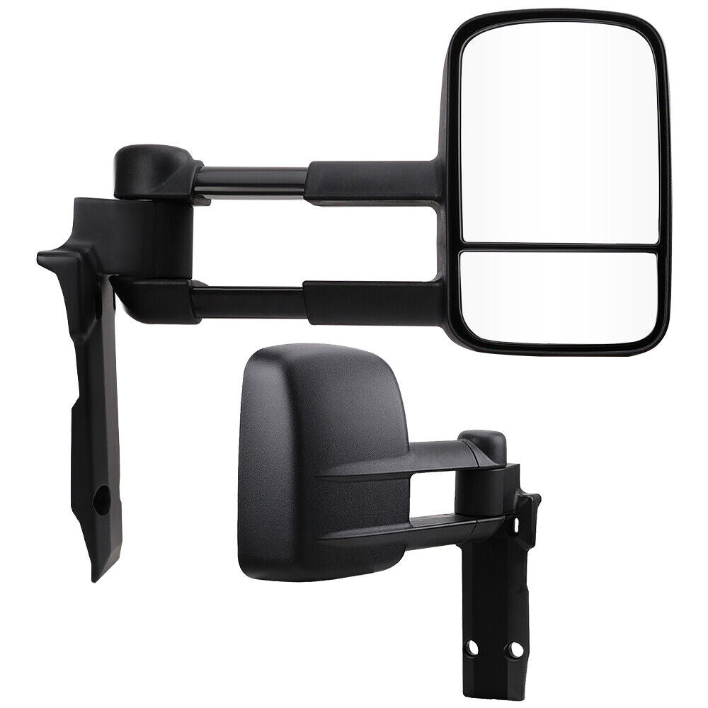 Manual fold extendable tow mirrors for Toyota Land Cruiser 70-79 series (1984-2022), dual glass with black textured finish