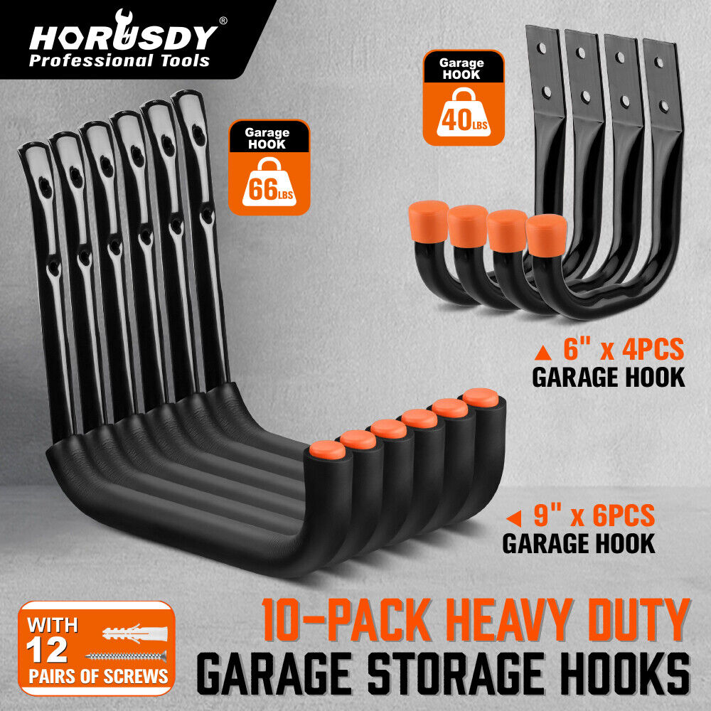 Rust-resistant garage storage hooks with rubber tips for tools, bikes & gear - HORUSDY Professional Tools Australia
