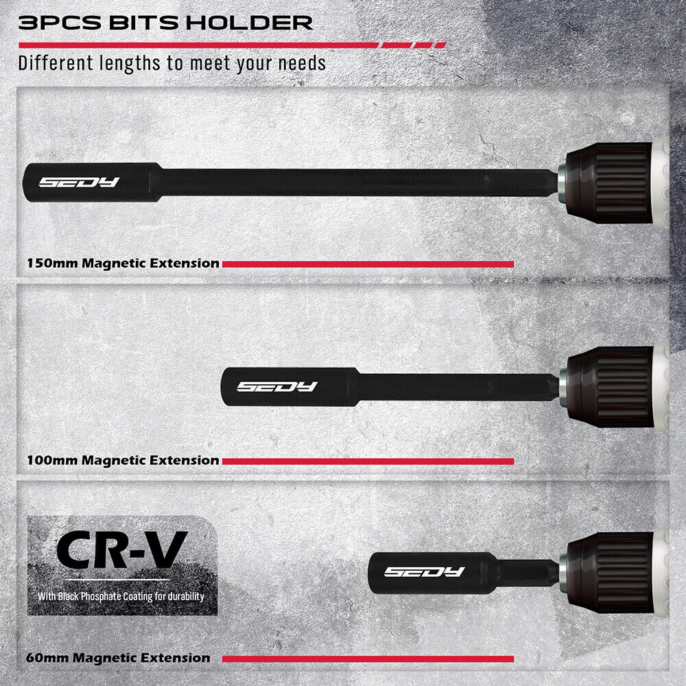 33-piece Sedy Nut Driver Set with magnetic force and premium CR-V steel, includes extensions and storage case