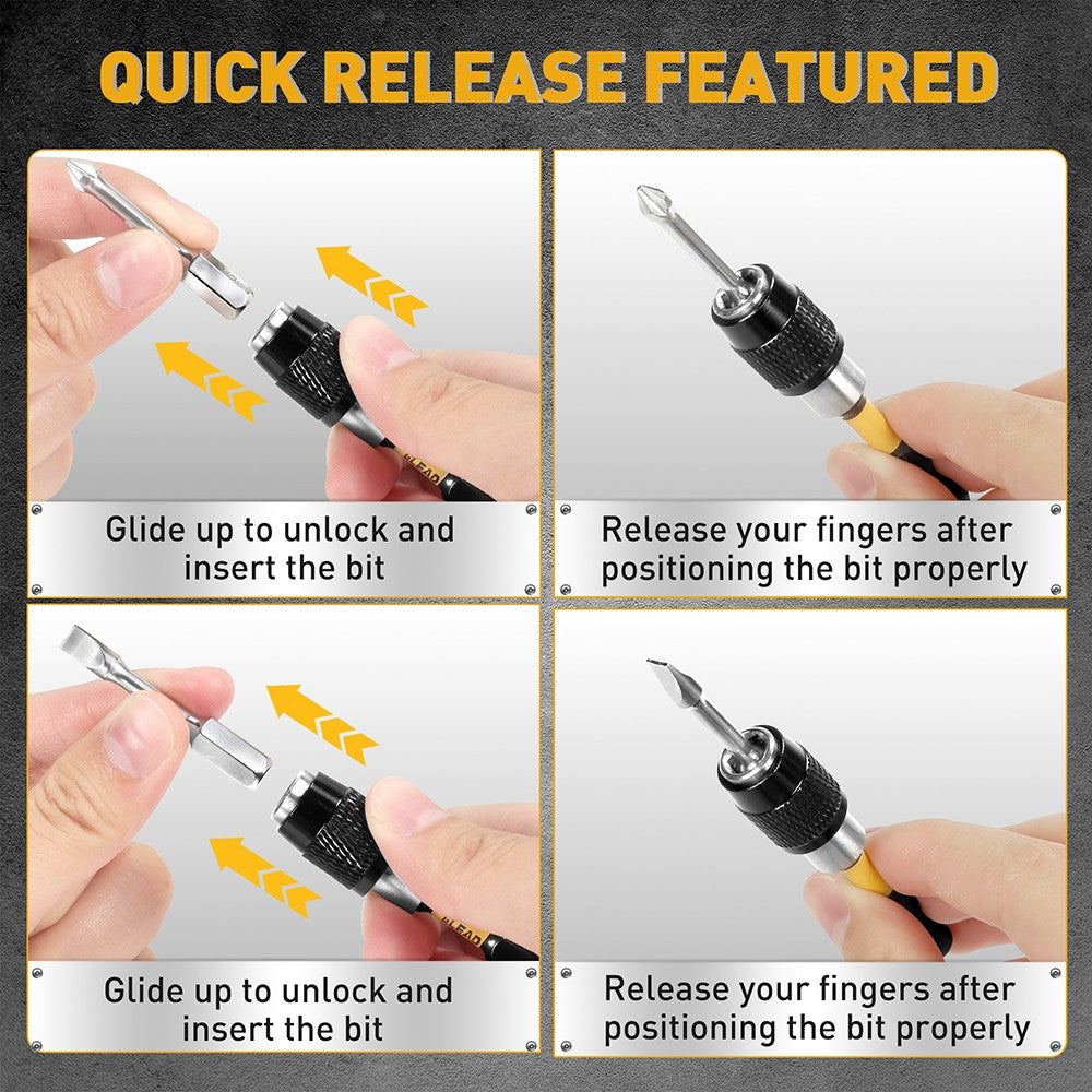 ELEAD 3-piece magnetic bit holder set with 1/4” hex shank, quick-release design, strong magnetism and S2 steel for drills and drivers