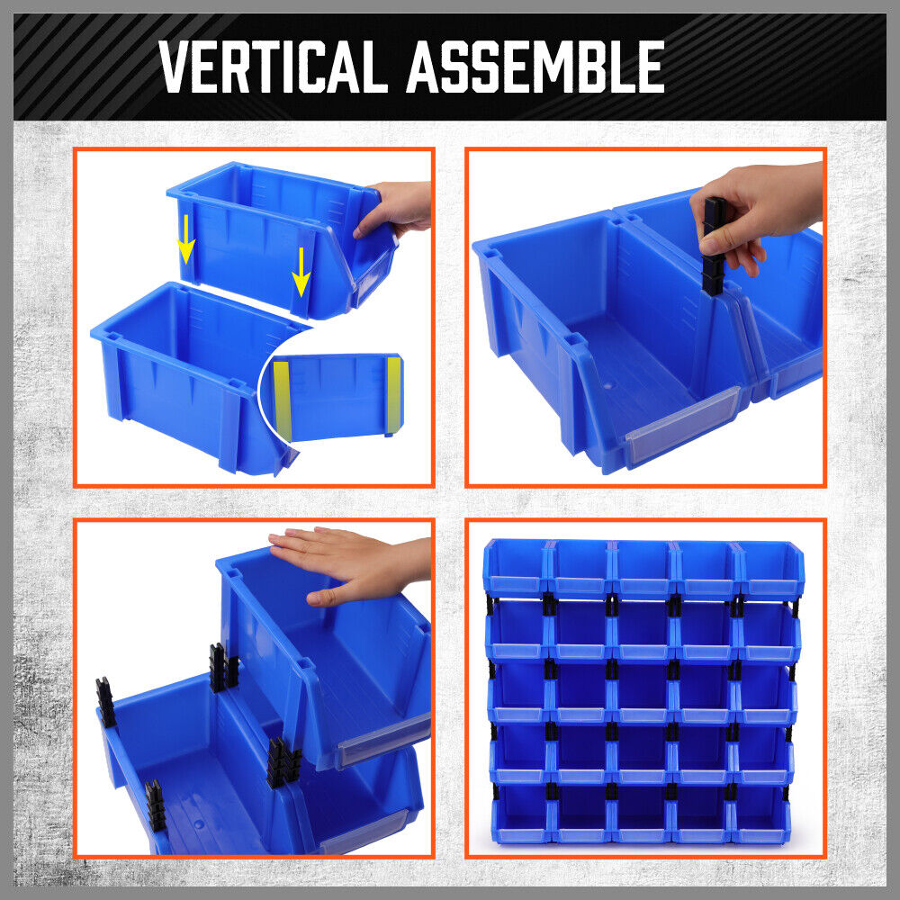 Versatile HORUSDY Storage Bins in 3 Sizes, Stackable and Detachable for Organizing Tools and Small Parts in Workshops and Garages