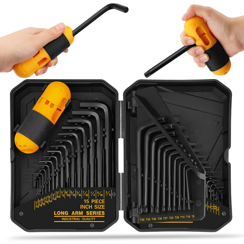 "41-piece hex and torx key allen wrench set with T-handle, featuring metric and SAE sizes, ideal for mechanics and DIY enthusiasts."