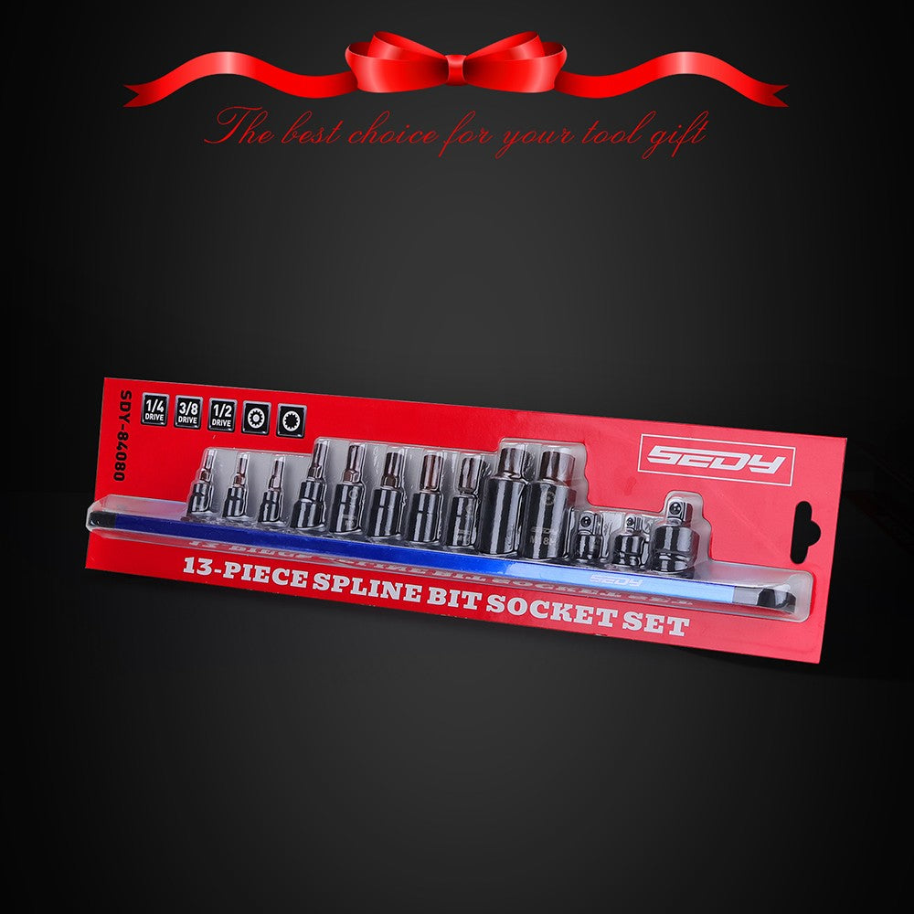 HORUSDY 13-piece triple square spline bit socket set with CR-V sockets, S2 bits, and a magnetic storage rail for mechanics and DIY use