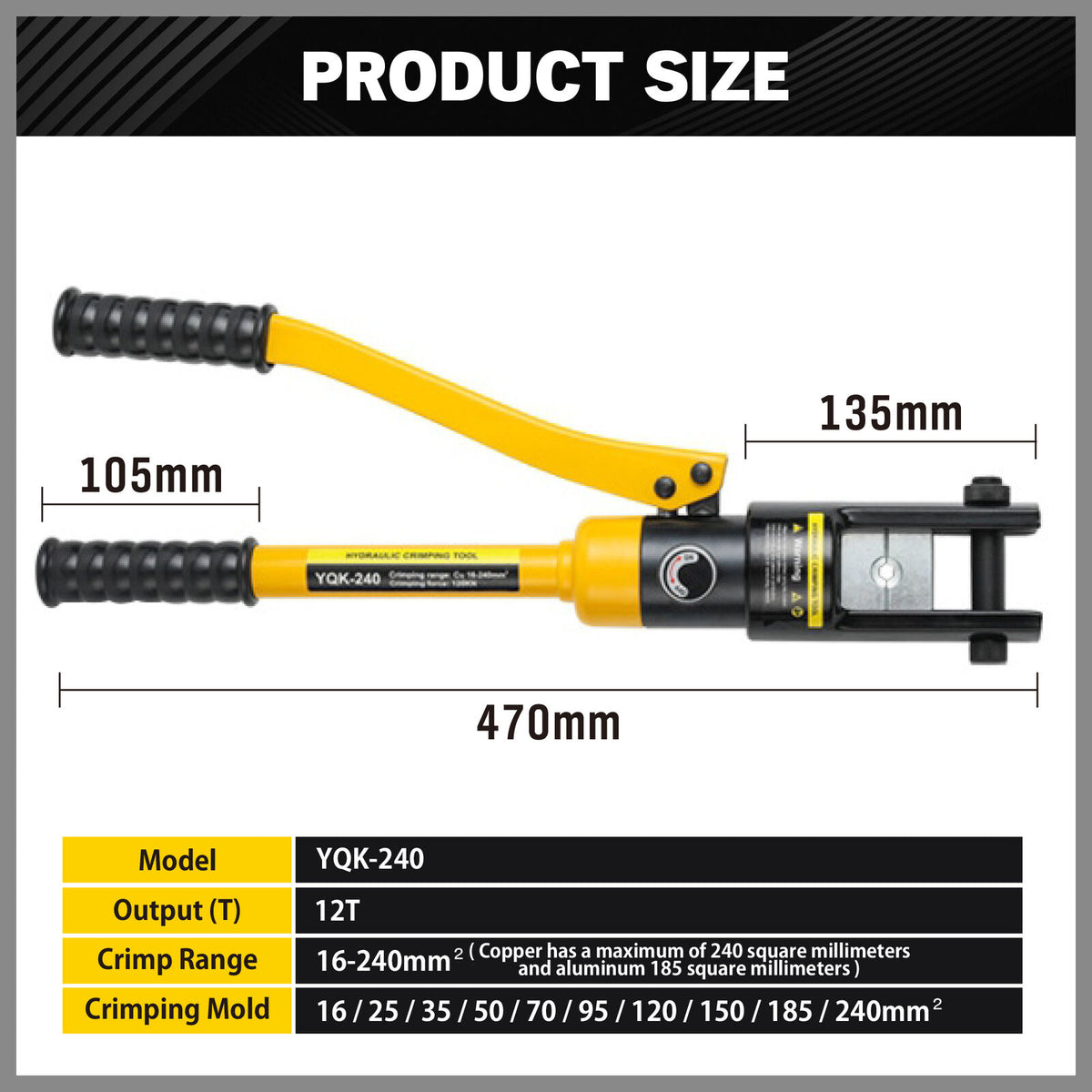 HORUSDY 12 Ton Hydraulic Crimper Cable Lugs Wire Force Crimping Tool Kit AU