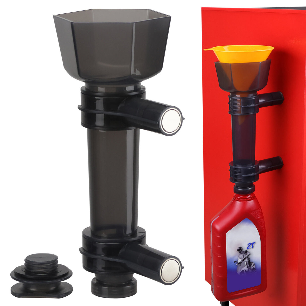 Corrosion-resistant dual-arm magnetic funnel holder with swivel design - HORUSDY Professional Tools Australia