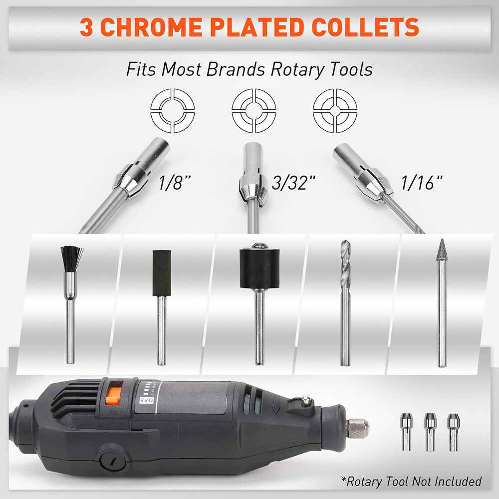 HORUSDY 308-piece rotary accessories kit compatible with Dremel tools, includes sanding, grinding, polishing, and cutting tools with organised storage case.