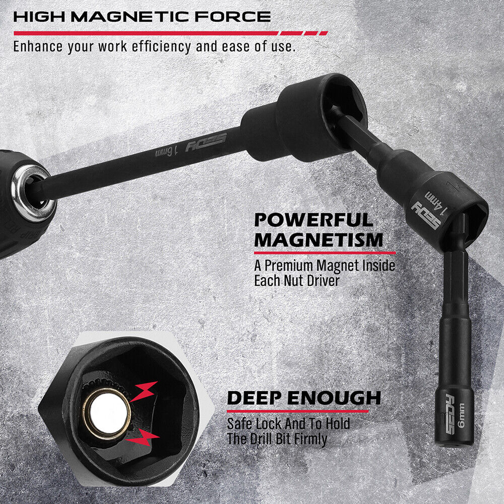 33-piece Sedy Nut Driver Set with magnetic force, extra-long drivers, CR-V steel material, and a convenient storage case for easy organization