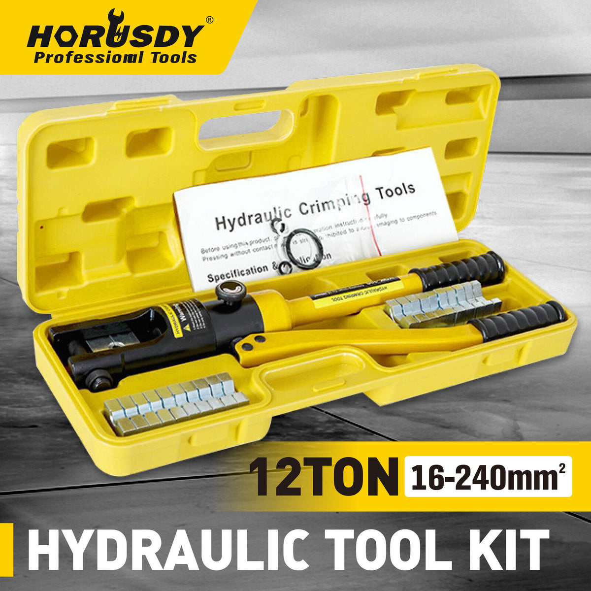 HORUSDY 12 Ton Hydraulic Crimper Cable Lugs Wire Force Crimping Tool Kit AU