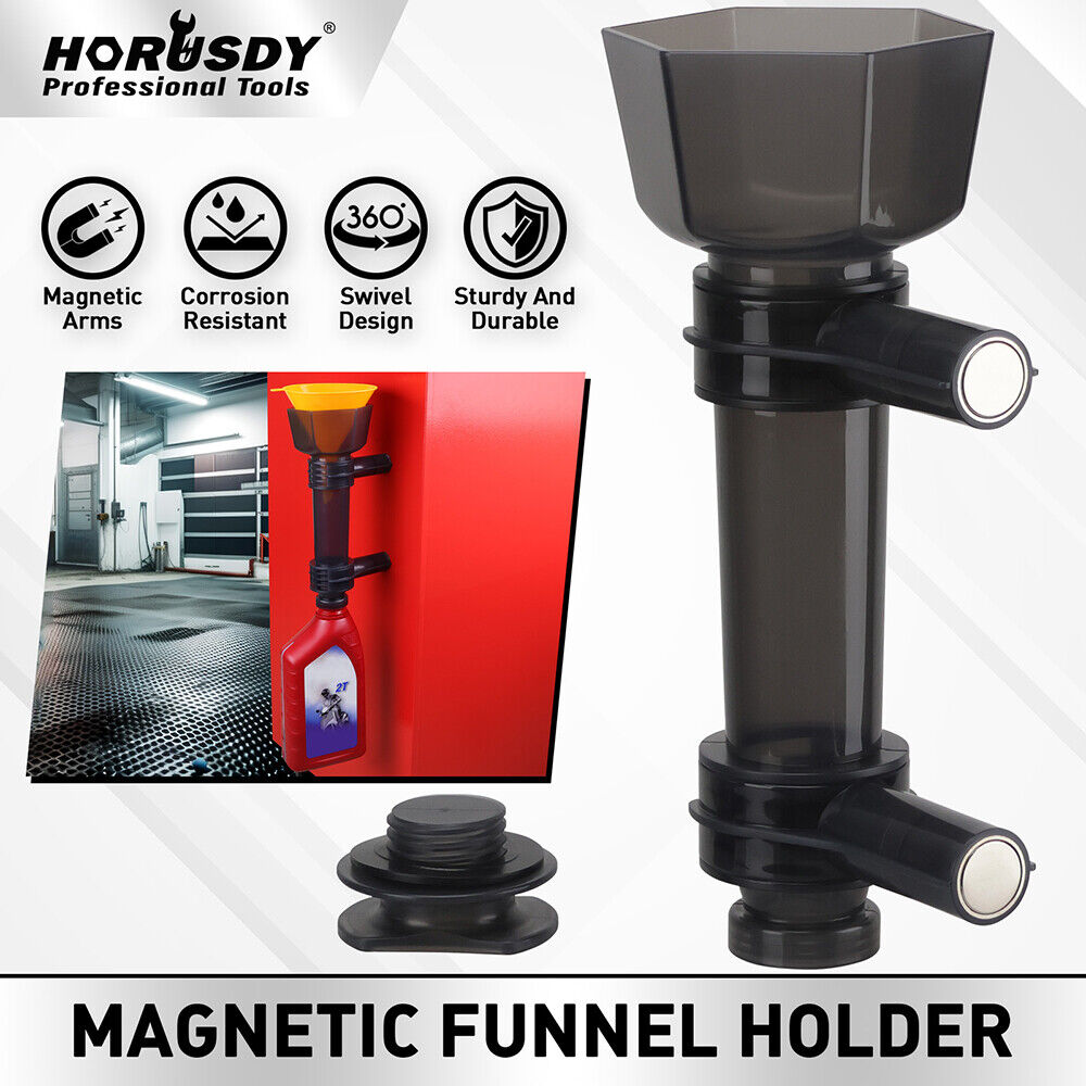 Corrosion-resistant dual-arm magnetic funnel holder with swivel design - HORUSDY Professional Tools Australia