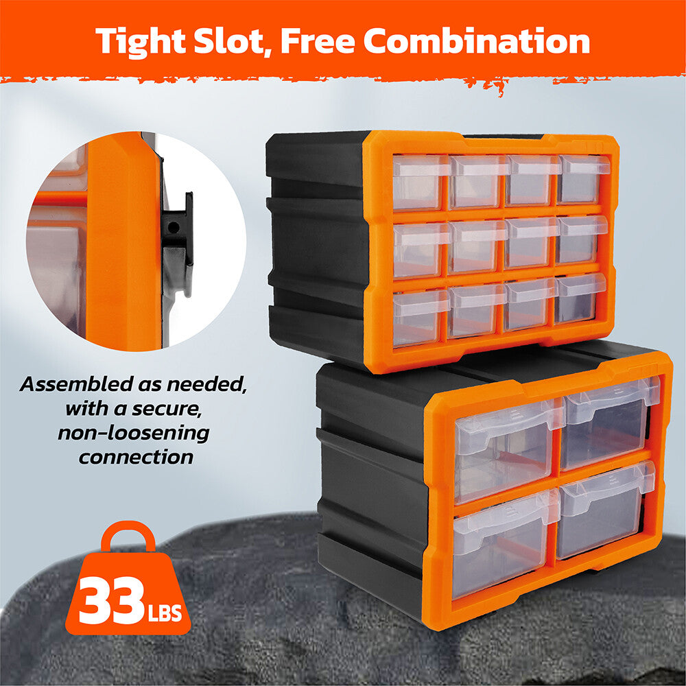 Wall-mountable modular parts organizer with 16 drawers for garage tools and hardware storage - HORUSDY Professional Tools Australia
