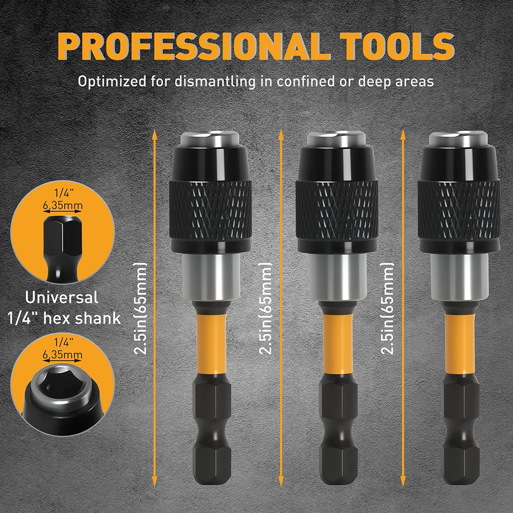 ELEAD 3-piece magnetic bit holder set with 1/4” hex shank, quick-release design, strong magnetism and S2 steel for drills and drivers