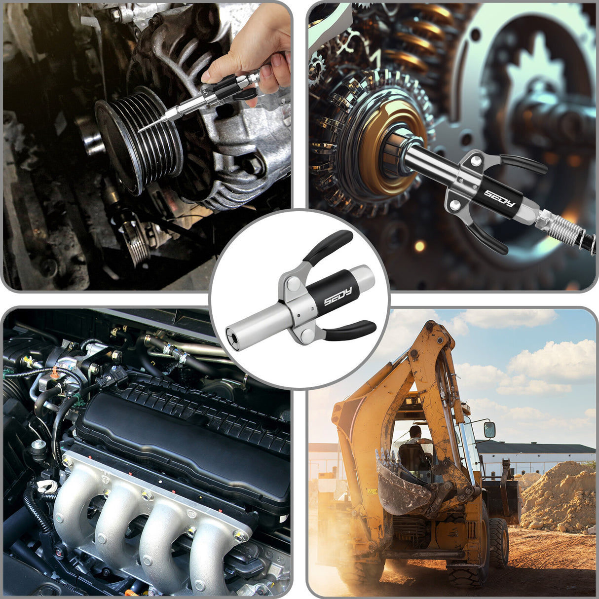 HORUSDY self-locking grease coupler with dual handle, 6-jaw reinforced design, supports M6 to M14 fittings, for high-pressure lubrication up to 14000 PSI