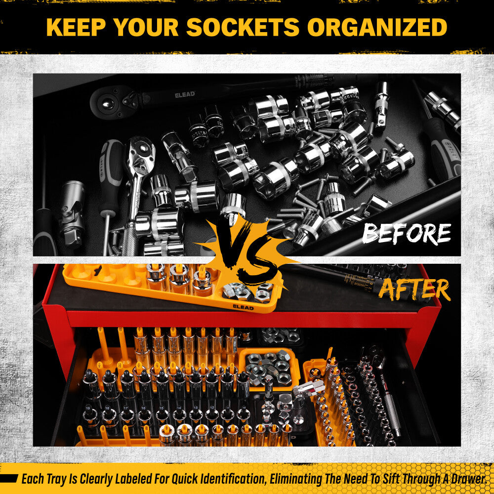 "ELEAD Magnetic Socket Organizer Tray Set for Efficient Tool Storage and Wall Mounting
