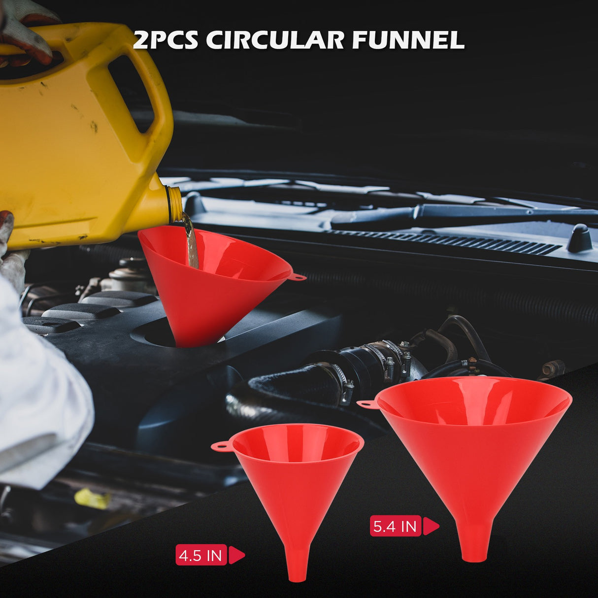 Non-spill coolant filling funnel kit with universal adapters, siphon hose pump, and precise filling features, designed for automotive and machinery use.
