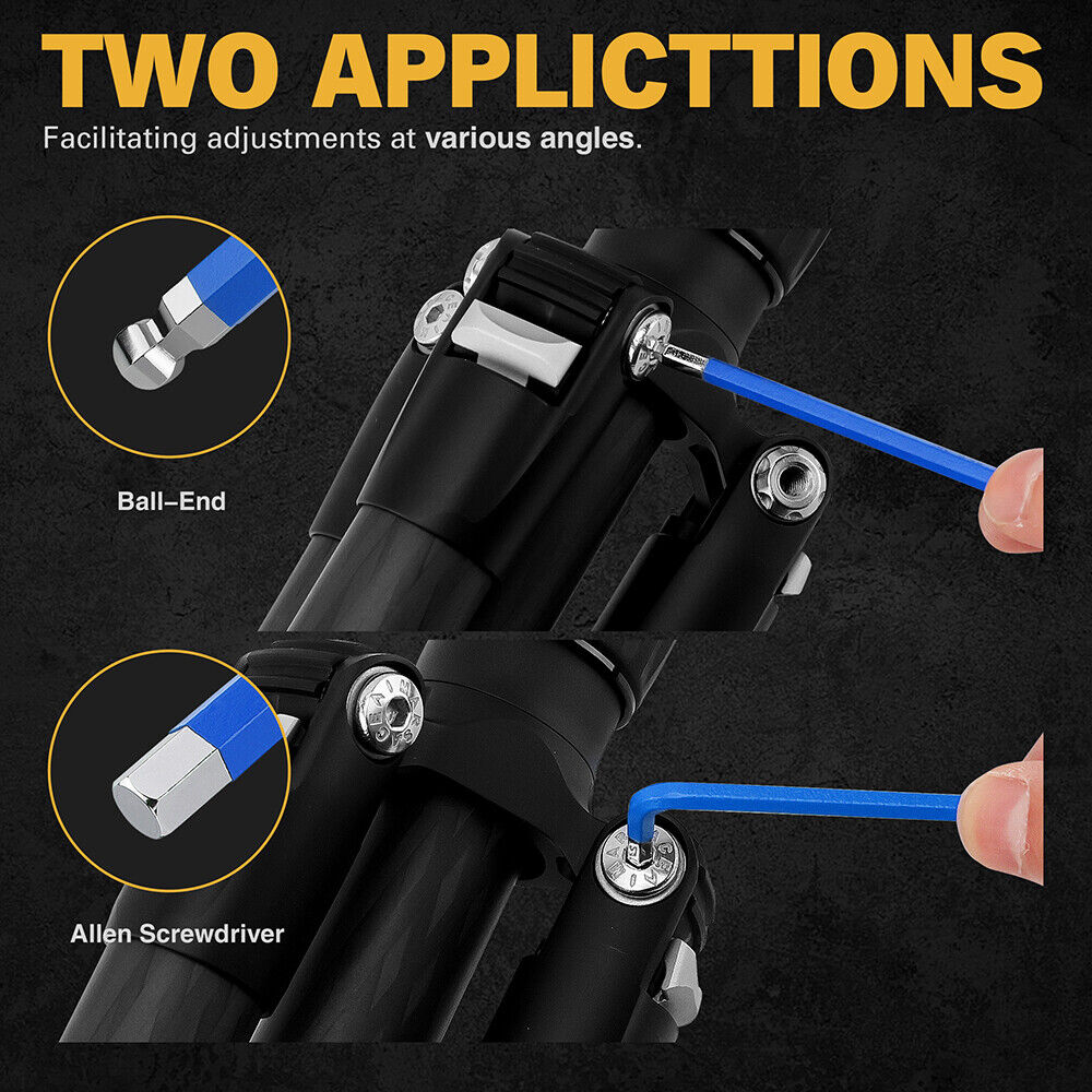 ELEAD 13-piece blue hex key set with ball ends and size indicators, ranging from 2-19mm, for precision work in tight spaces