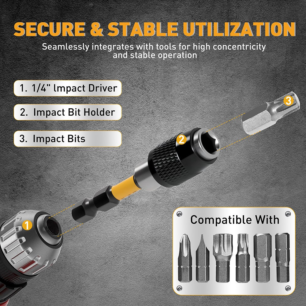 ELEAD 3-piece magnetic bit holder set with 1/4” hex shank, quick-release design, strong magnetism and S2 steel for drills and drivers
