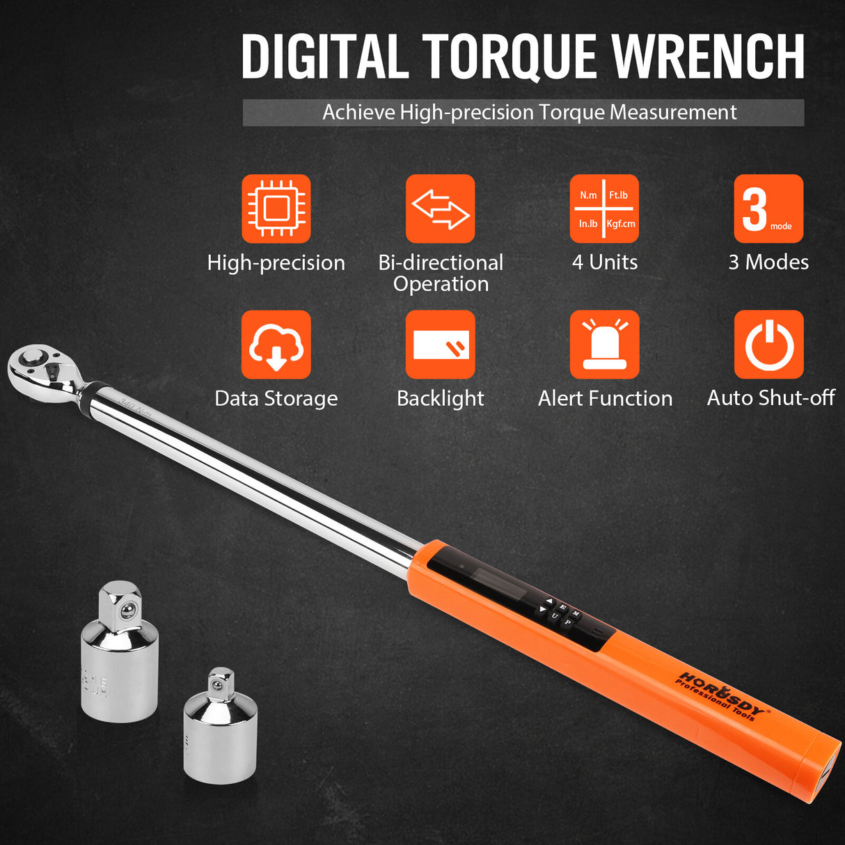 Professional 1/2-inch drive digital torque wrench with bidirectional measurement & ISO-certified calibration - HORUSDY Tools Australia