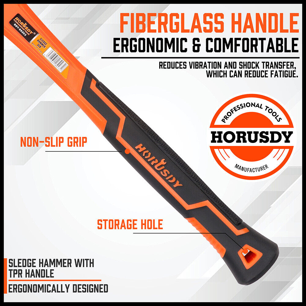 HORUSDY 16oz Rubber Double-Faced Hammer with Non-Slip Fiberglass Handle - Ideal for Tent Stakes and Woodworking