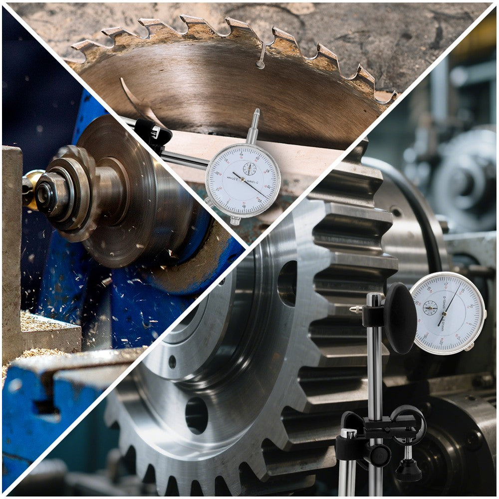 Precision dial indicator gauge set with magnetic base and 22 tip attachments for CNC, machining, alignment, and measuring applications