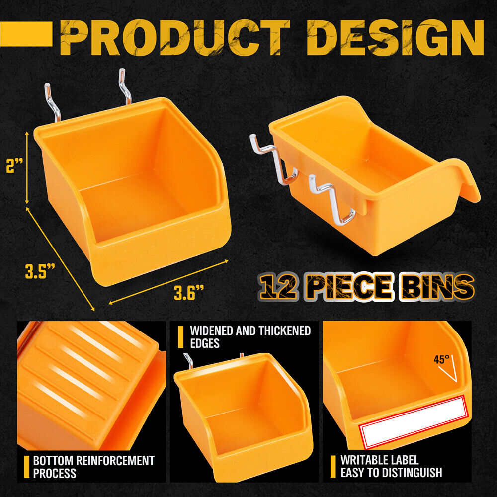 HORUSDY 260-piece pegboard hooks assortment with 17 types of hooks, bins, and peg locks for efficient tool organization