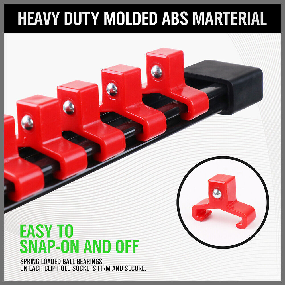 SWANLAKE 6Pcs Organizer Socket Holder 1/4" 3/8" 1/2" Socket Clip Rail Holder