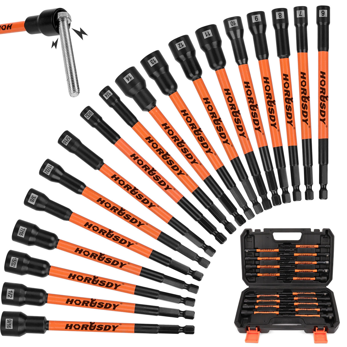 HORUSDY 18Pc Magnetic Nut Driver Set SAE Metric Nut Driver Set Impact Drill Tool