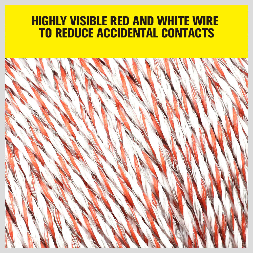 HORUSDY 1000 meter red and white high-visibility poly wire for electric fences, featuring UV-treated coating and stainless steel strands
