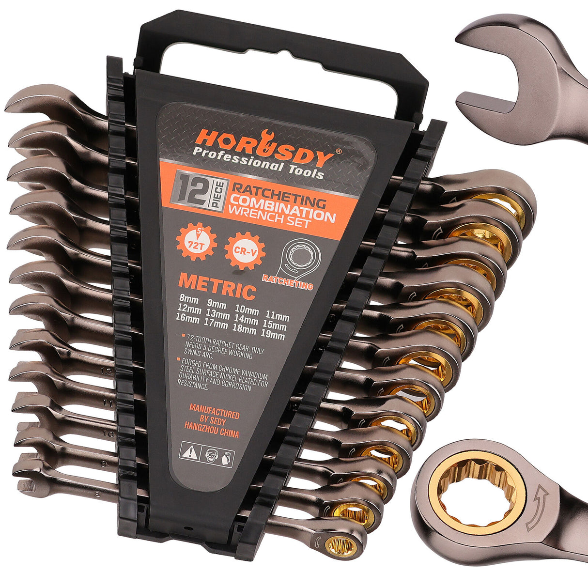 HORUSDY Metric Ratchet Spanner Set Nickel Plated Ratchet Spanners