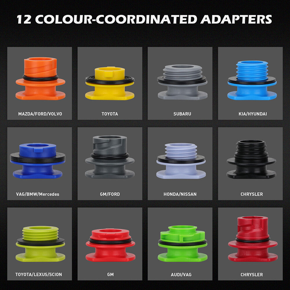 17-piece engine oil funnel kit with colour-coded adapters, magnetic tray and leak-proof 1.5L funnel for easy vehicle oil changes