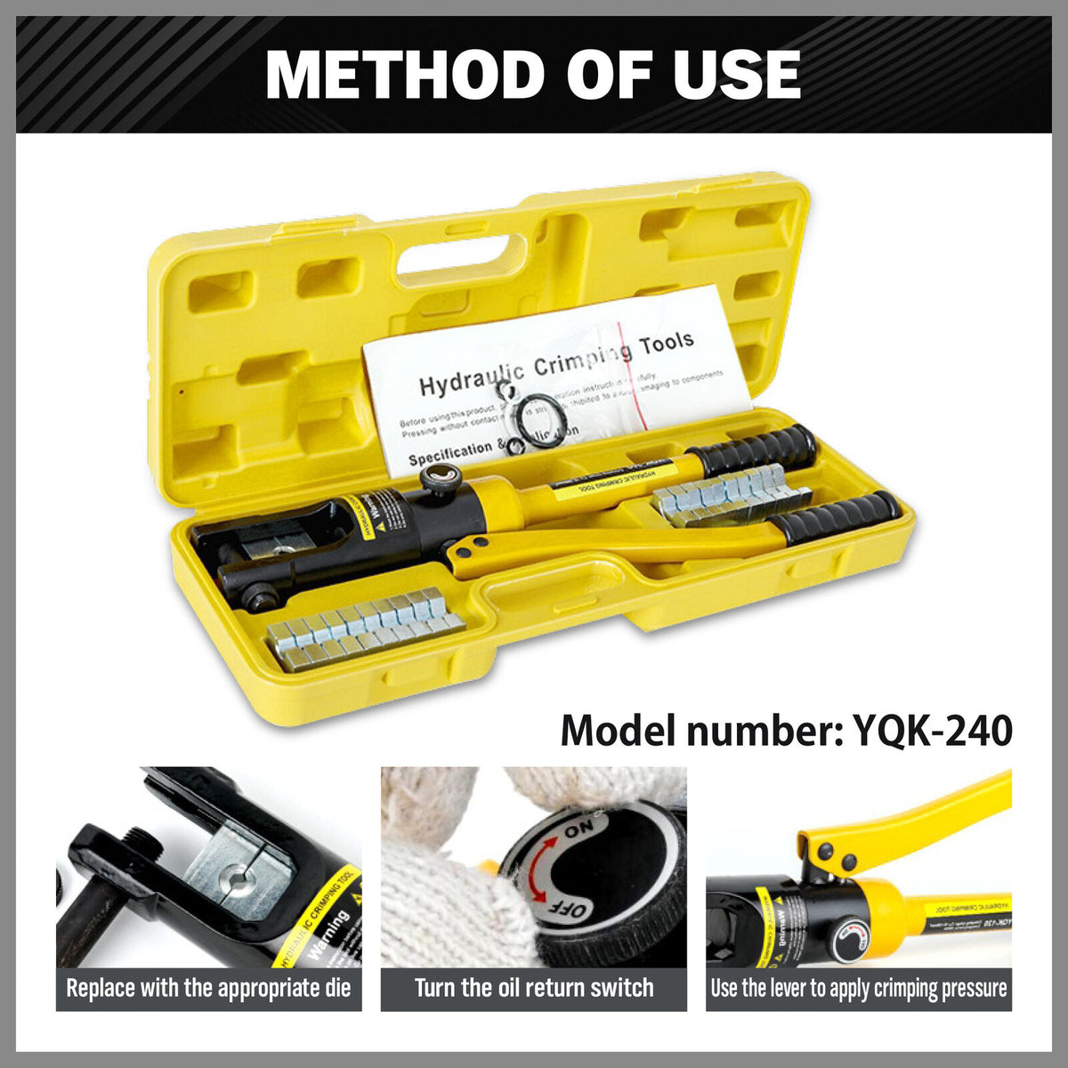 HORUSDY 12 Ton Hydraulic Crimper Cable Lugs Wire Force Crimping Tool Kit AU