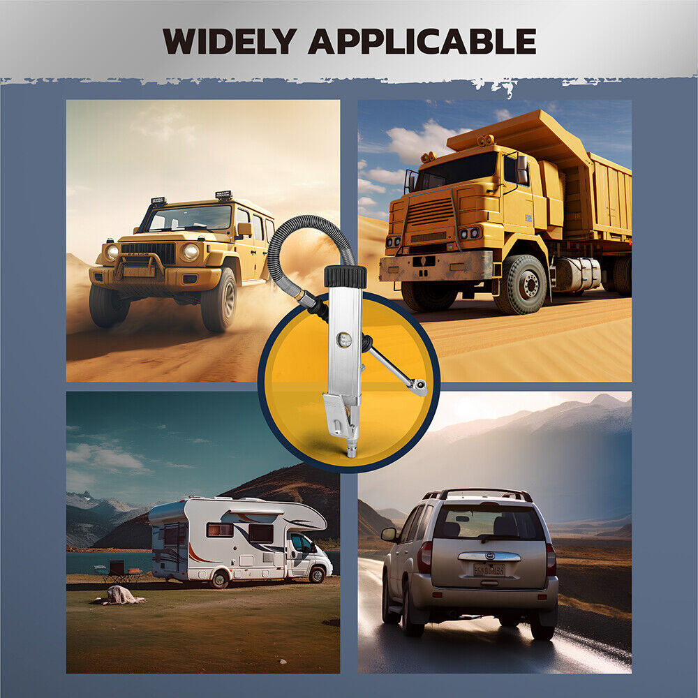 Handheld tire inflator with digital pressure gauge, dual head chucks, and TPMS compatibility for accurate inflation and deflation.