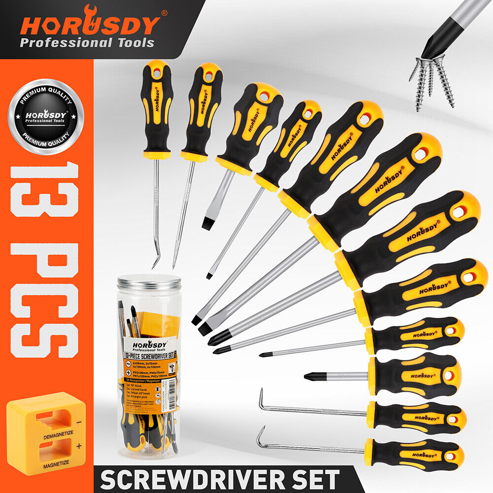 HORUSDY 13Pcs Magnetic Screwdriver Set Phillips Flat Head Tips Automotive Hook