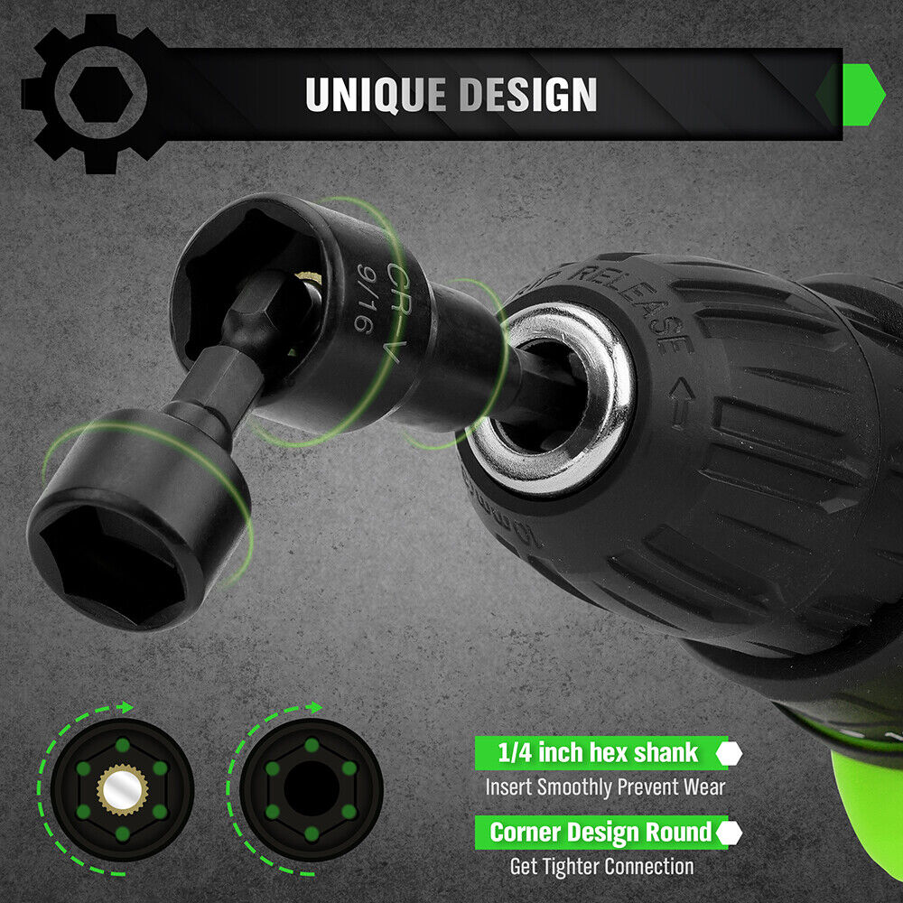 39-piece magnetic nut driver set with CR-V steel in green case, includes hex bit sockets and adapters for drills and screwdrivers