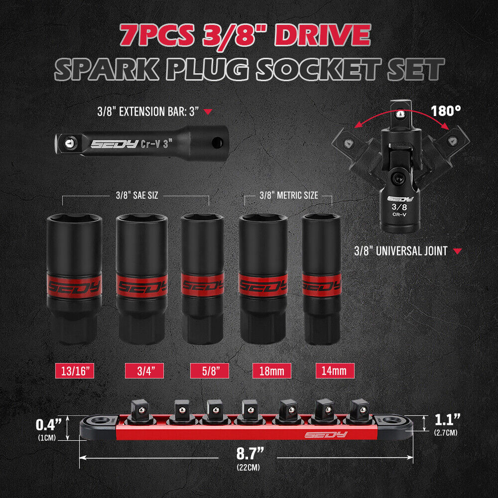 Professional 7-piece spark plug socket set with magnetic rail, 6-point design & corrosion-resistant finish - HORUSDY Australia