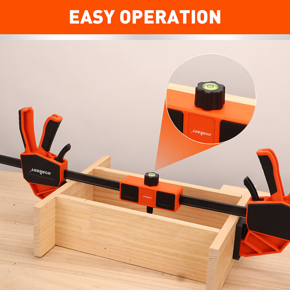 HORUSDY clamp connector with leveling bubble, universal fit for 6mm x 18mm L-bar clamps, 350lbs force, woodworking tool extension