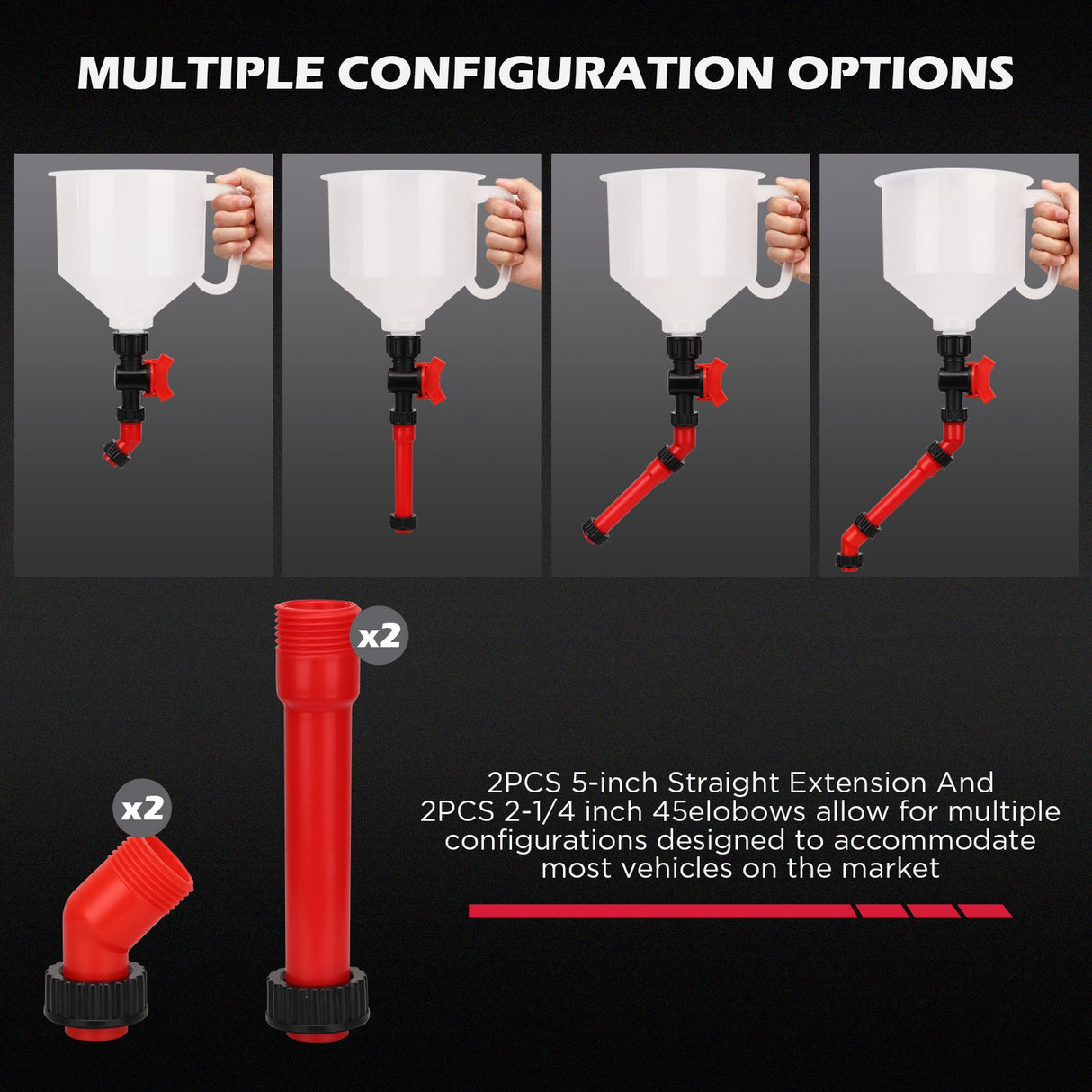 Non-spill coolant filling funnel kit with universal adapters, siphon hose pump, and precise filling features, designed for automotive and machinery use.