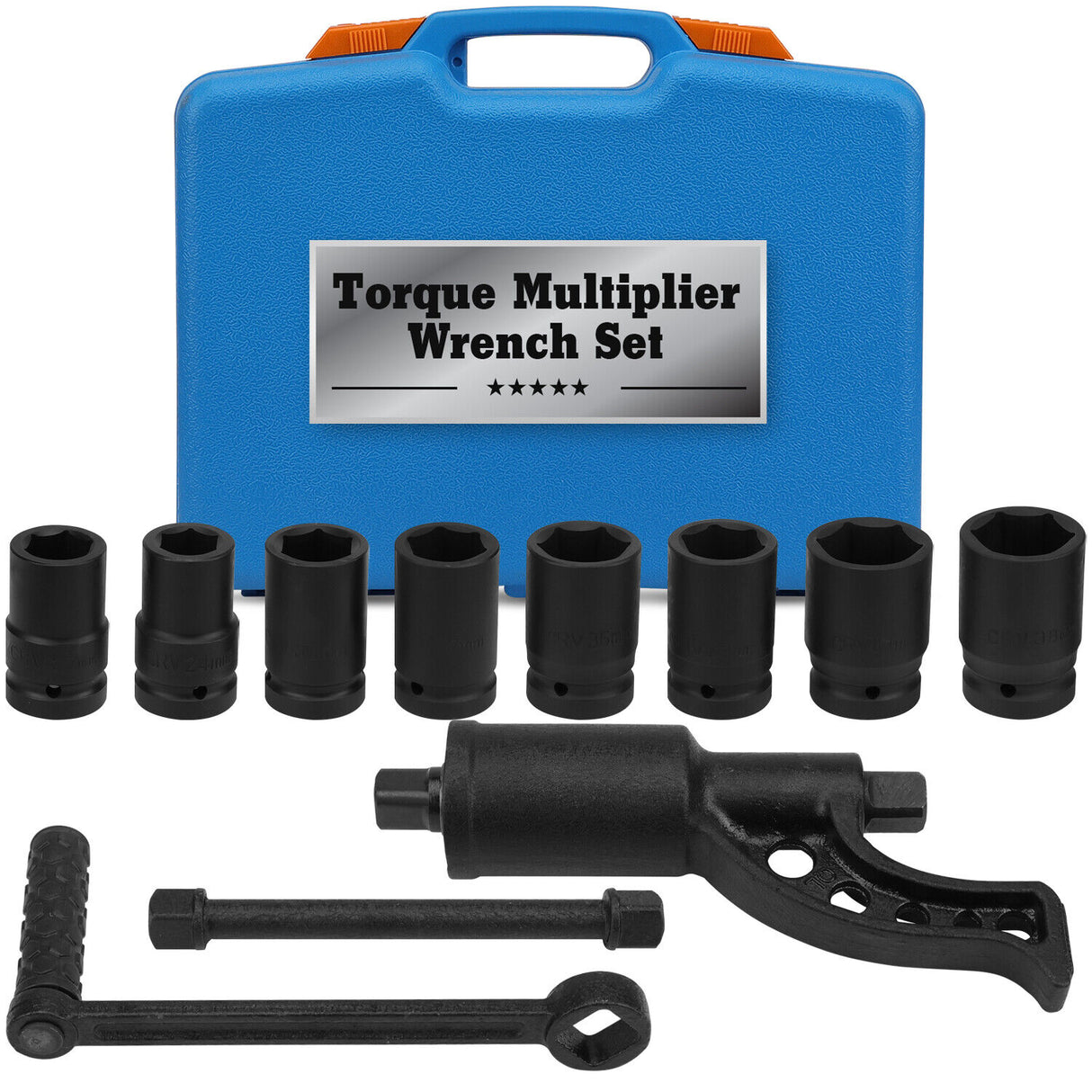 HORUSDY torque multiplier wrench set with 11 heavy-duty pieces including 6-point sockets and carrying case