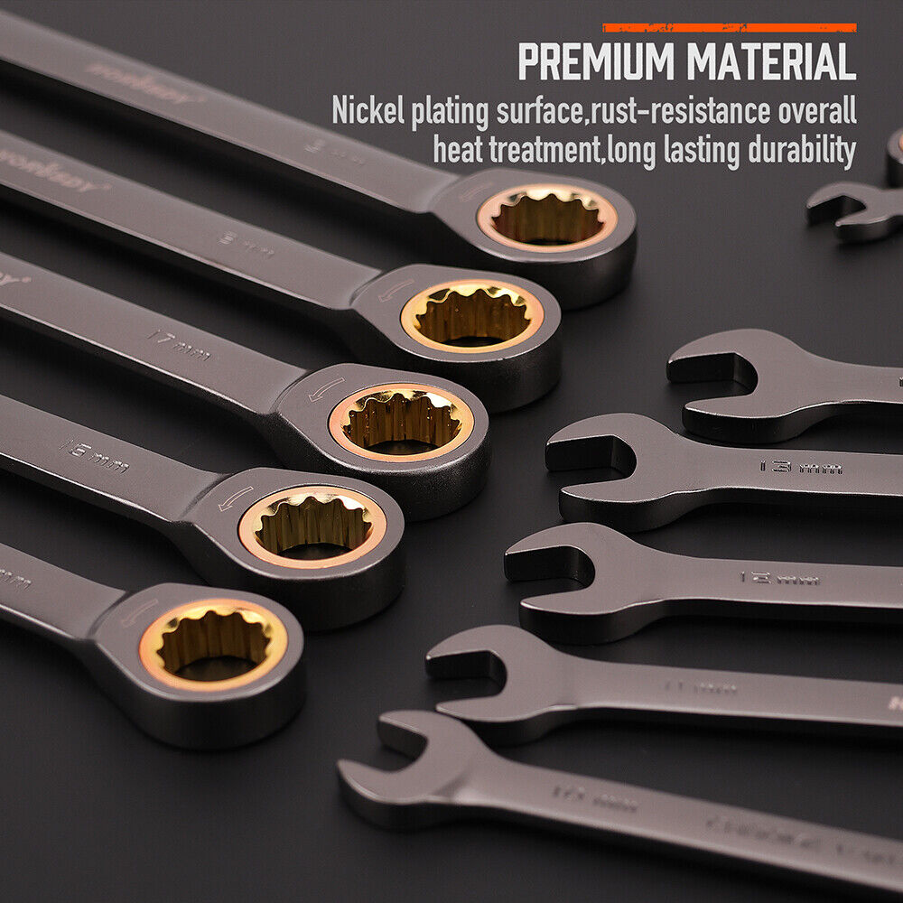 HORUSDY Metric Ratchet Spanner Set Nickel Plated Ratchet Spanners