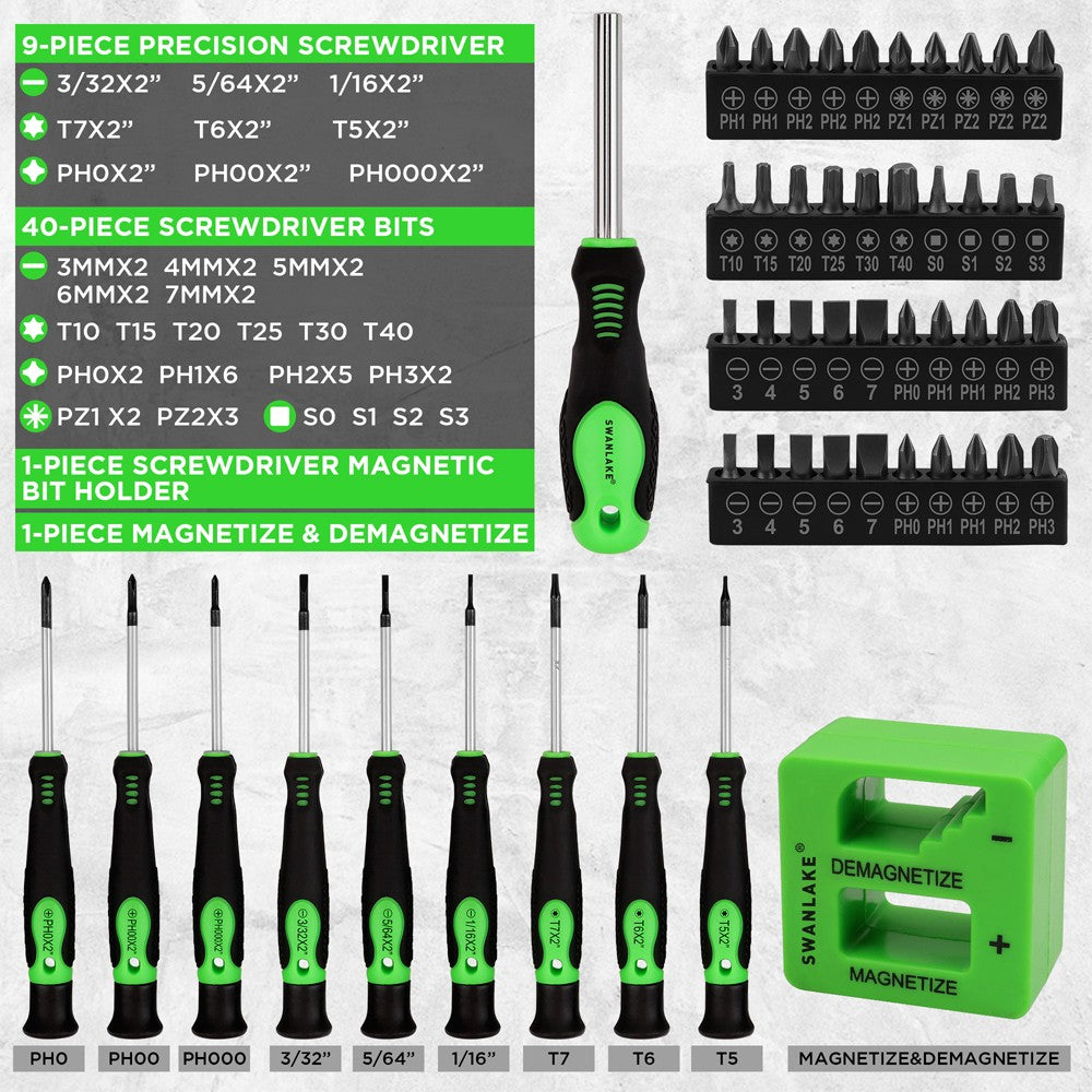86-piece magnetic screwdriver and nut driver set with replaceable bits, ratcheting handle, and organized storage case for repair and home use
