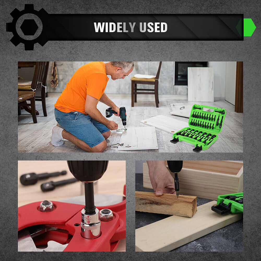 39-piece magnetic nut driver set with CR-V steel in green case, includes hex bit sockets and adapters for drills and screwdrivers