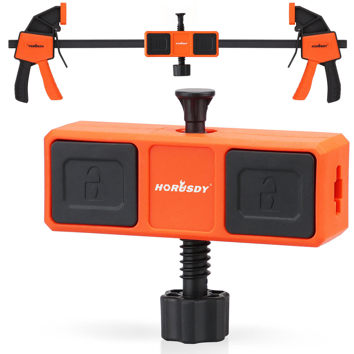 HORUSDY clamp connector with leveling bubble, universal fit for 6mm x 18mm L-bar clamps, 350lbs force, woodworking tool extension