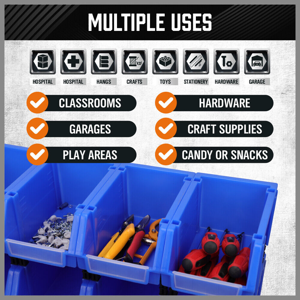 Versatile HORUSDY Storage Bins in 3 Sizes, Stackable and Detachable for Organizing Tools and Small Parts in Workshops and Garages