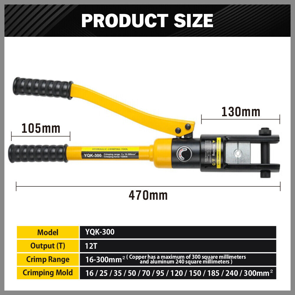 HORUSDY 12T Hydraulic Crimper Cable Lugs Wire Force Crimping Tool Kit 16-300MM