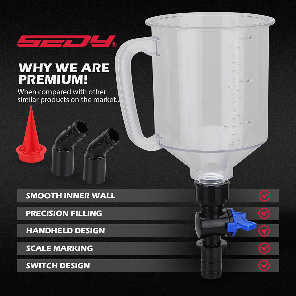 17-piece engine oil funnel kit with colour-coded adapters, magnetic tray and leak-proof 1.5L funnel for easy vehicle oil changes